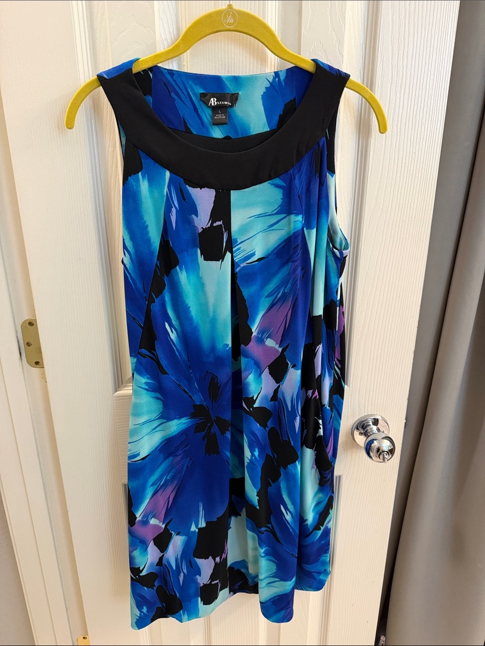 AB Studio Turquoise, Royal Blue & Black Floral Midi Dress